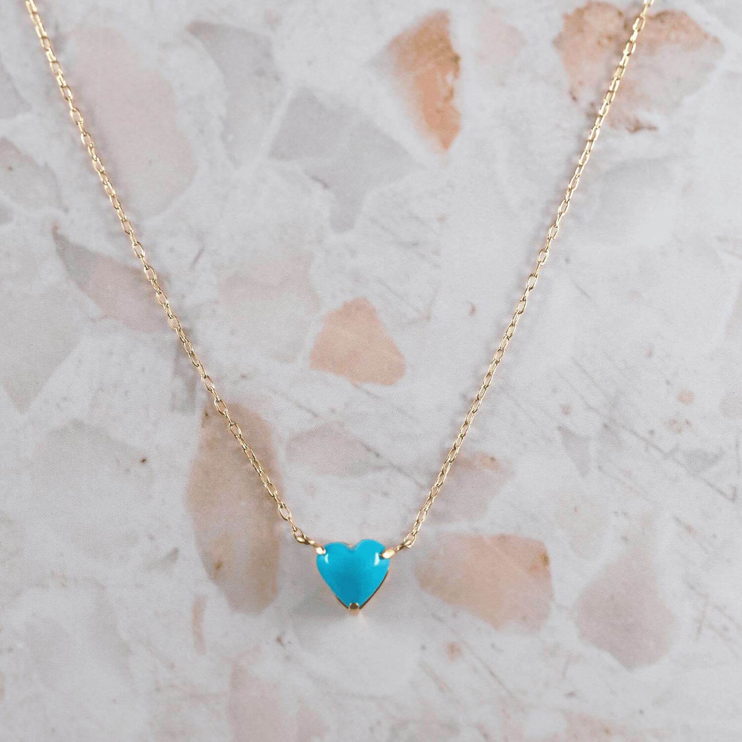 MITURE ミチュール K18 Turquoise ターコイズ ネックレス 正面写真|山梨県甲府市のジュエリーブランドが贈る、ハート型ターコイズのネックレス