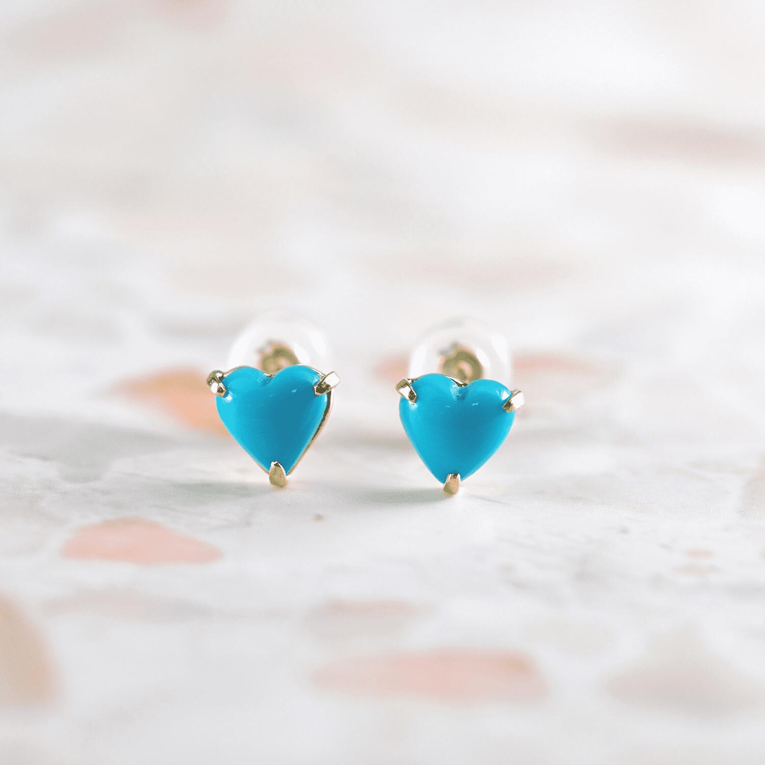 MITURE ミチュール K18 Turquoise ターコイズ ピアス 正面写真|山梨県甲府市のジュエリーブランドが贈る、ハート型ターコイズの可愛らしいピアス
