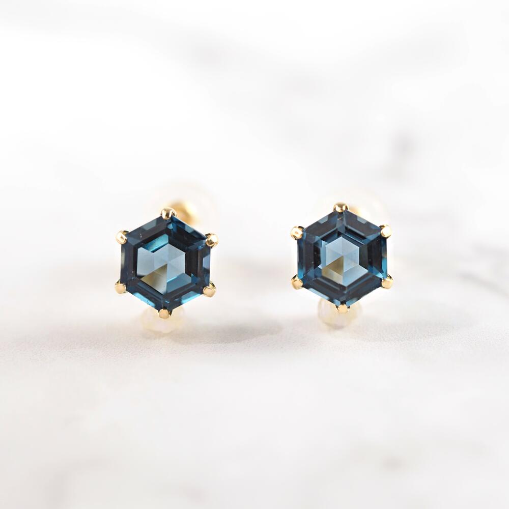 K18 London blue topaz Hexa/ロンドンブルートパーズ ヘキサ ピアス|山梨県甲府市のジュエリーブランド|おすすめ|工房